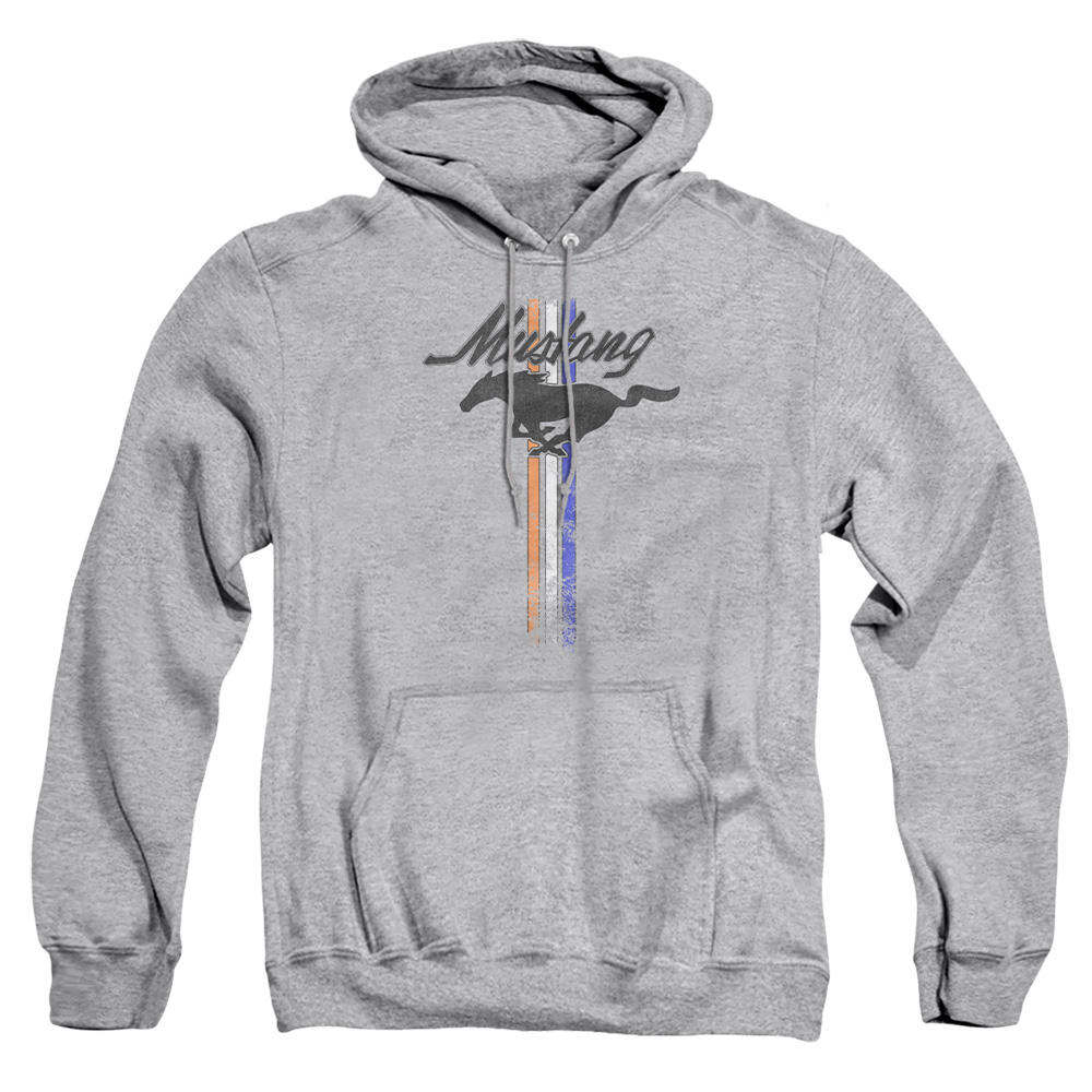 FORD171-AFTH-4 Ford Mustang Stripes Adult Pullover Hoodie, Athletic Heather - Extra Large