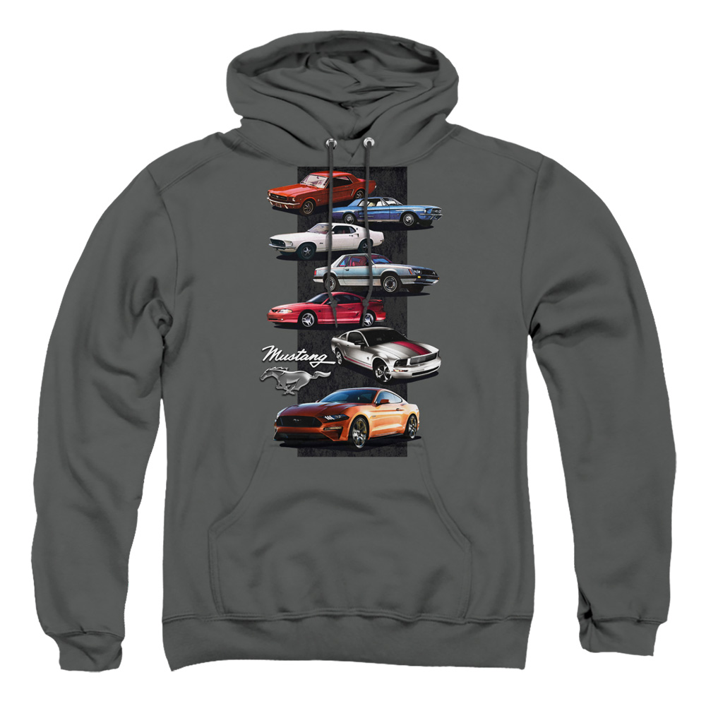 FORD190-AFTH-2 Ford Mustang Stack Adult Pullover Hoodie, Charcoal - Medium