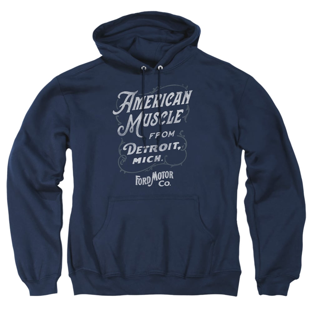 FORD262-AFTH-3 Ford American Muscle Classic Script Adult Pullover Hoodie, Navy - Large