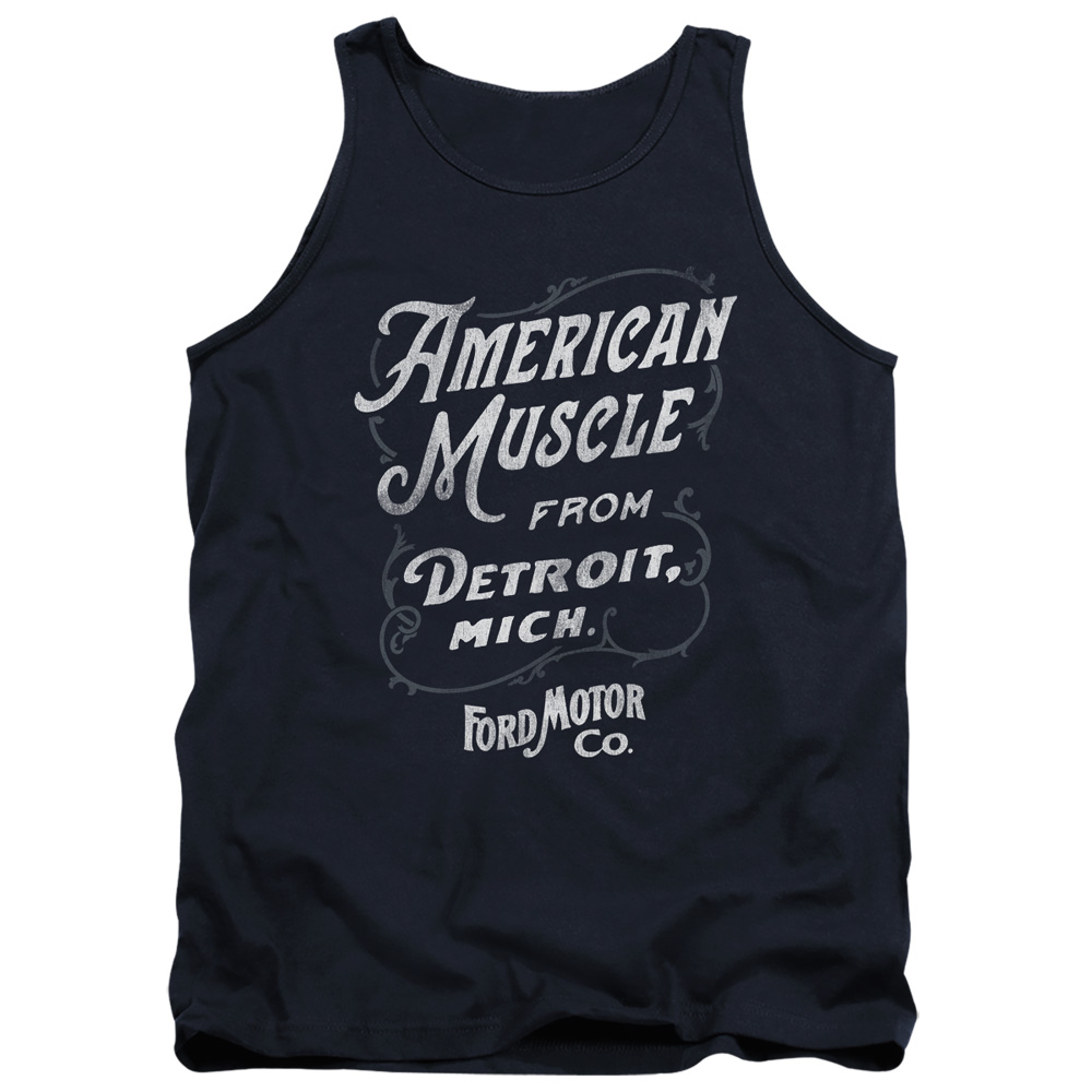 FORD262-TK-2 Ford American Muscle Classic Script Adult Tank Top, Navy - Medium