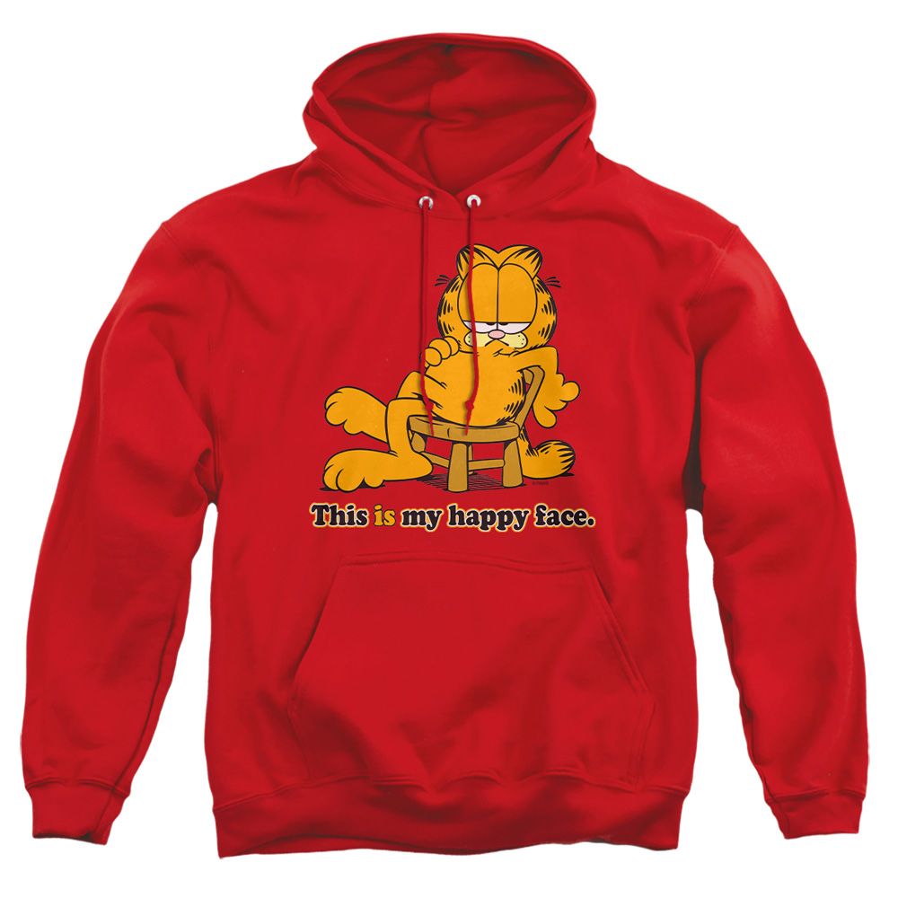 GAR151-AFTH-1 Garfield Happy Face Adult Pullover Hoodie, Red - Small