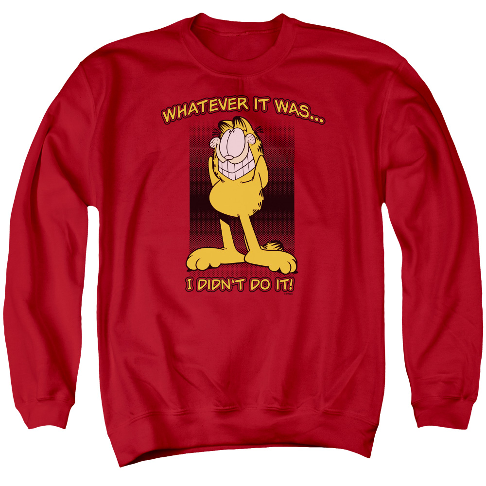GAR203-AS-2 Garfield I Didnt Do It Adult Crewneck Sweatshirt, Red - Medium