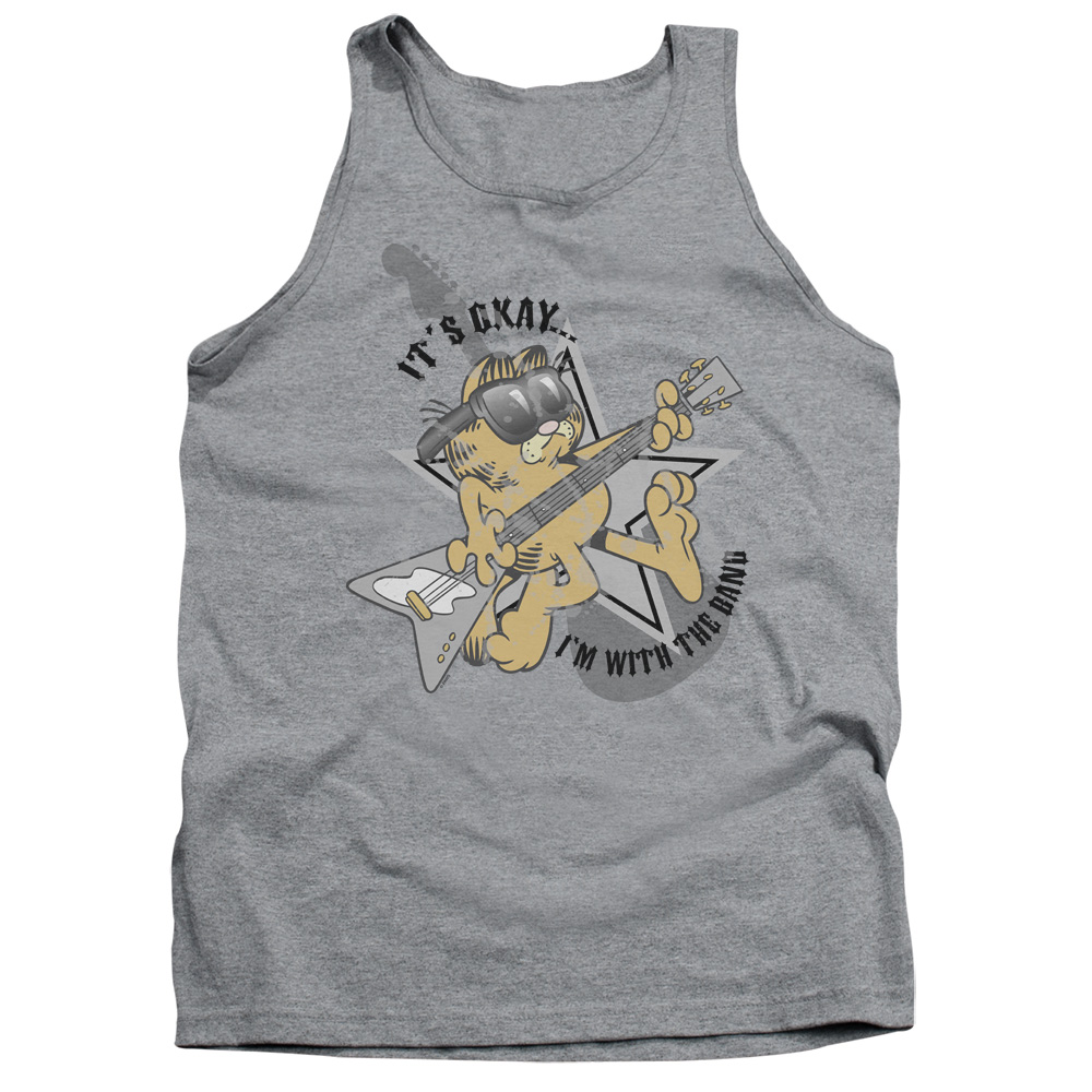 GAR206-TK-3 Garfield Im with The Band Adult Tank Top, Athletic Heather - Large
