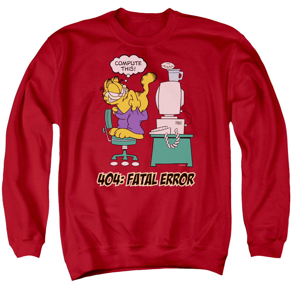 GAR266-AS-2 Garfield Compute This Adult Crewneck Sweatshirt, Red - Medium