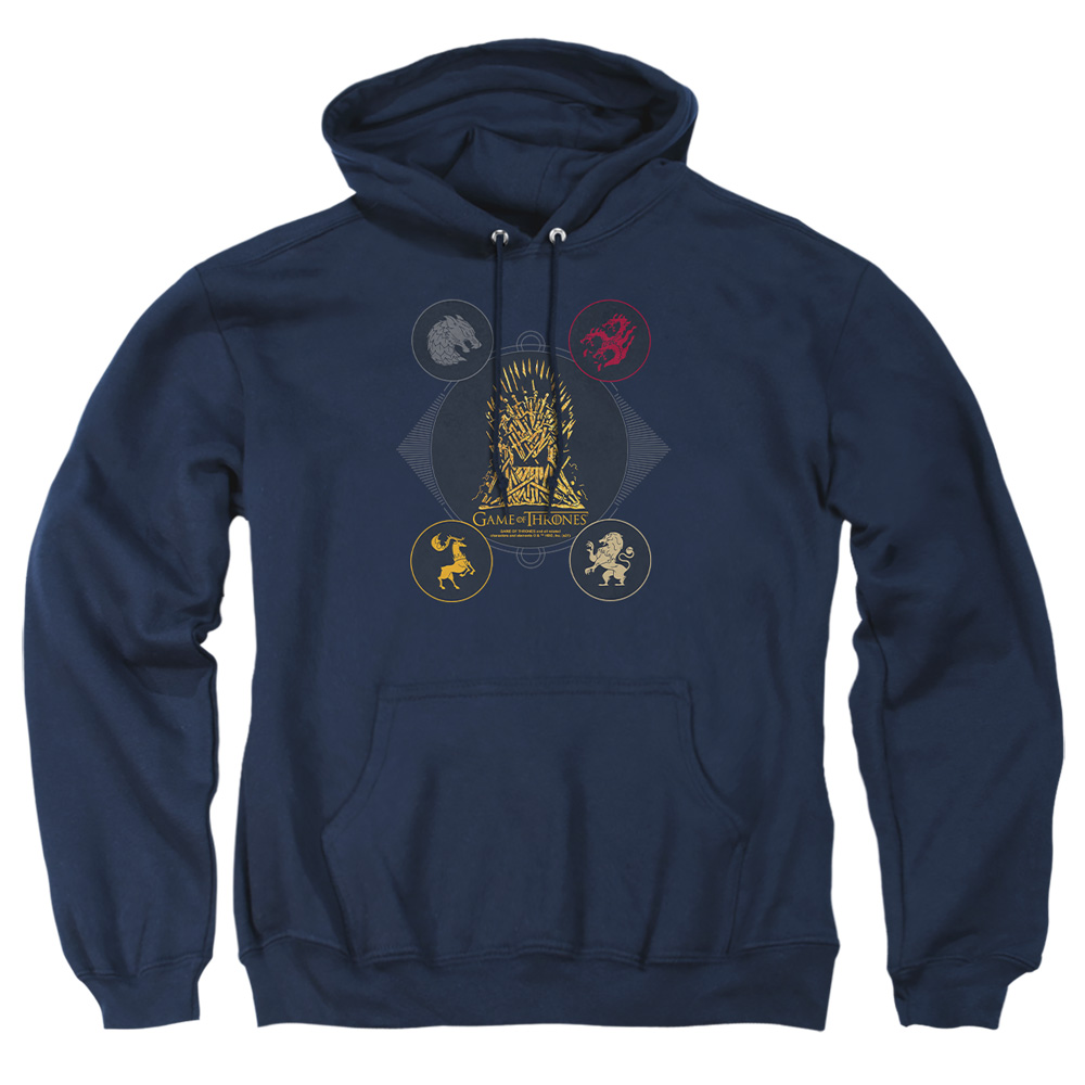 GOT227-AFTH-2 Game of Thrones 4 Houses 4 The Throne Adult Pullover Hoodie, Navy - Medium