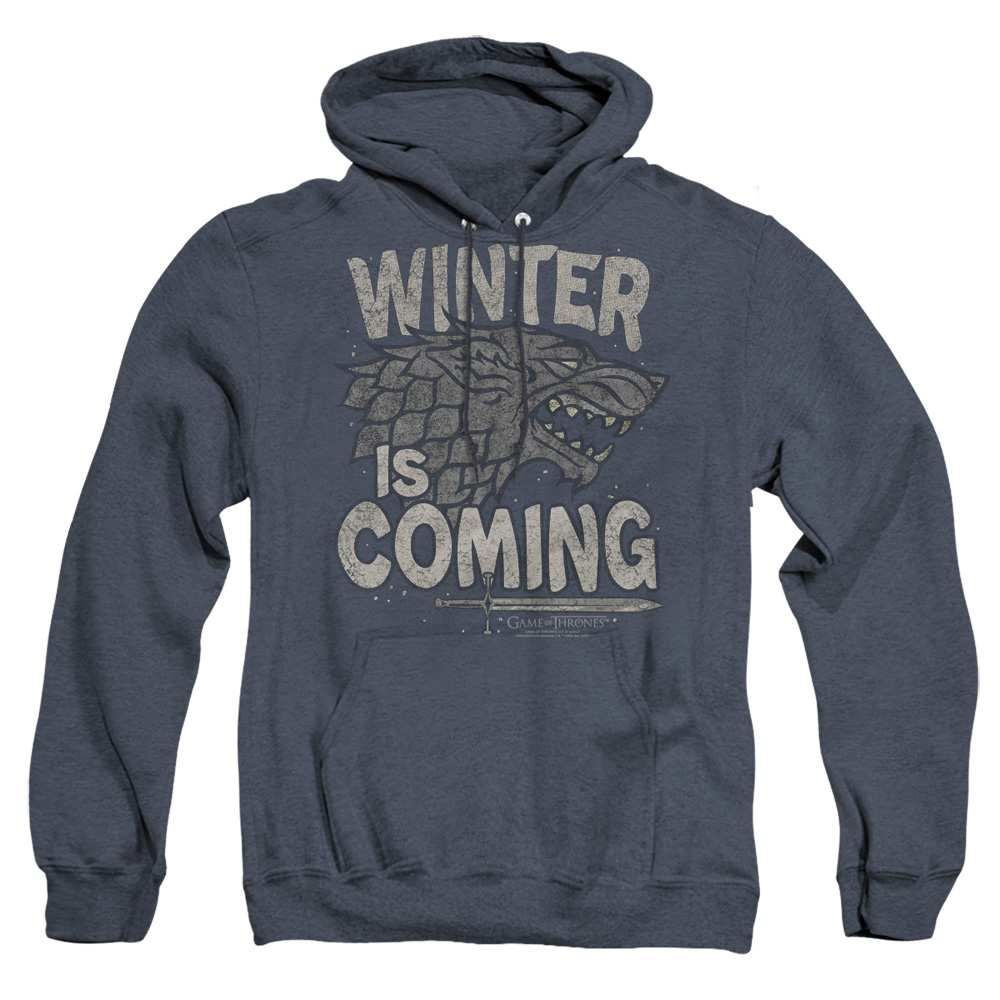 GOT231-AHH-2 Game of Thrones Winter Is Coming Adult Heather Hoodie, Navy - Medium