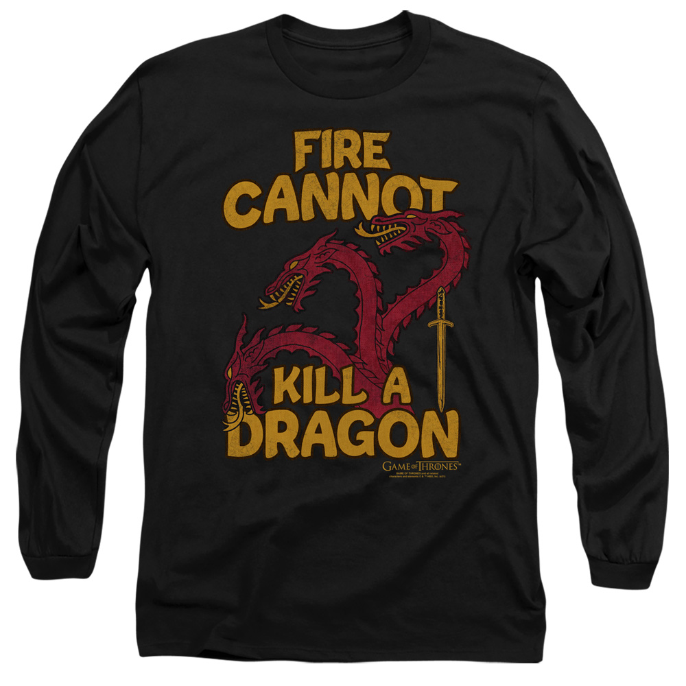 GOT232-AL-1 Game of Thrones Dragons with Fire Adult Long Sleeve T-Shirt, Black - Small