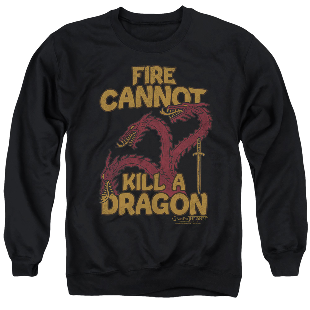 GOT232-AS-3 Game of Thrones Dragons with Fire Adult Crewneck Sweatshirt, Black - Large