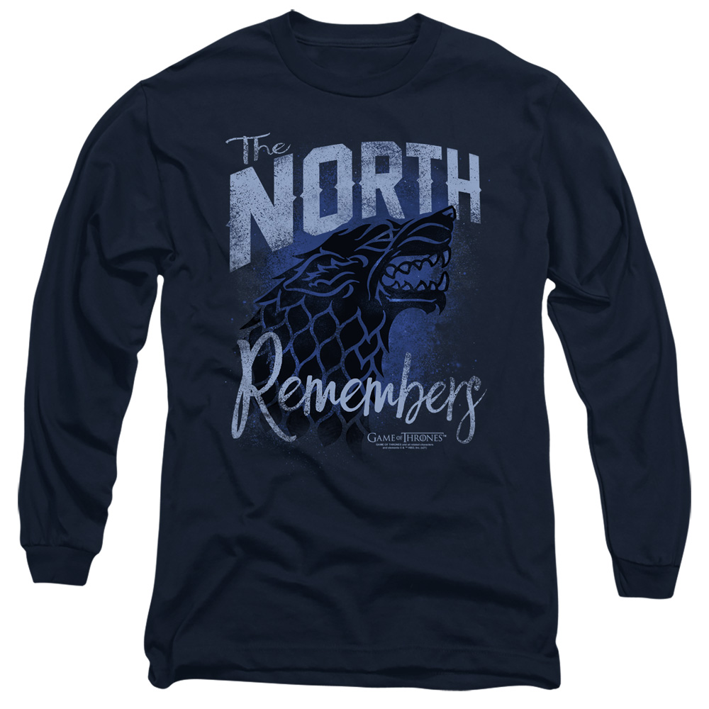 GOT239-AL-3 Game of Thrones The North Remembers Adult Long Sleeve T-Shirt, Navy - Large