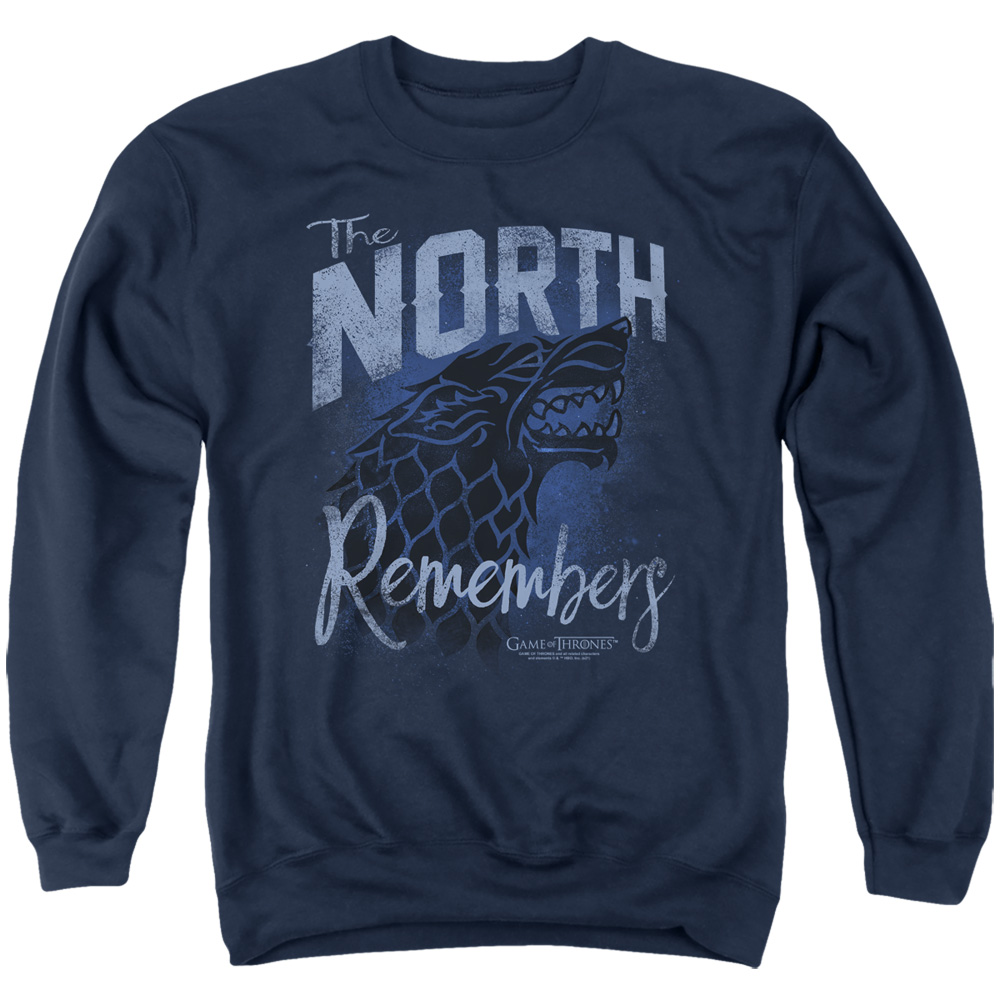 GOT239-AS-6 Game of Thrones The North Remembers Adult Crewneck Sweatshirt, Navy - 3X