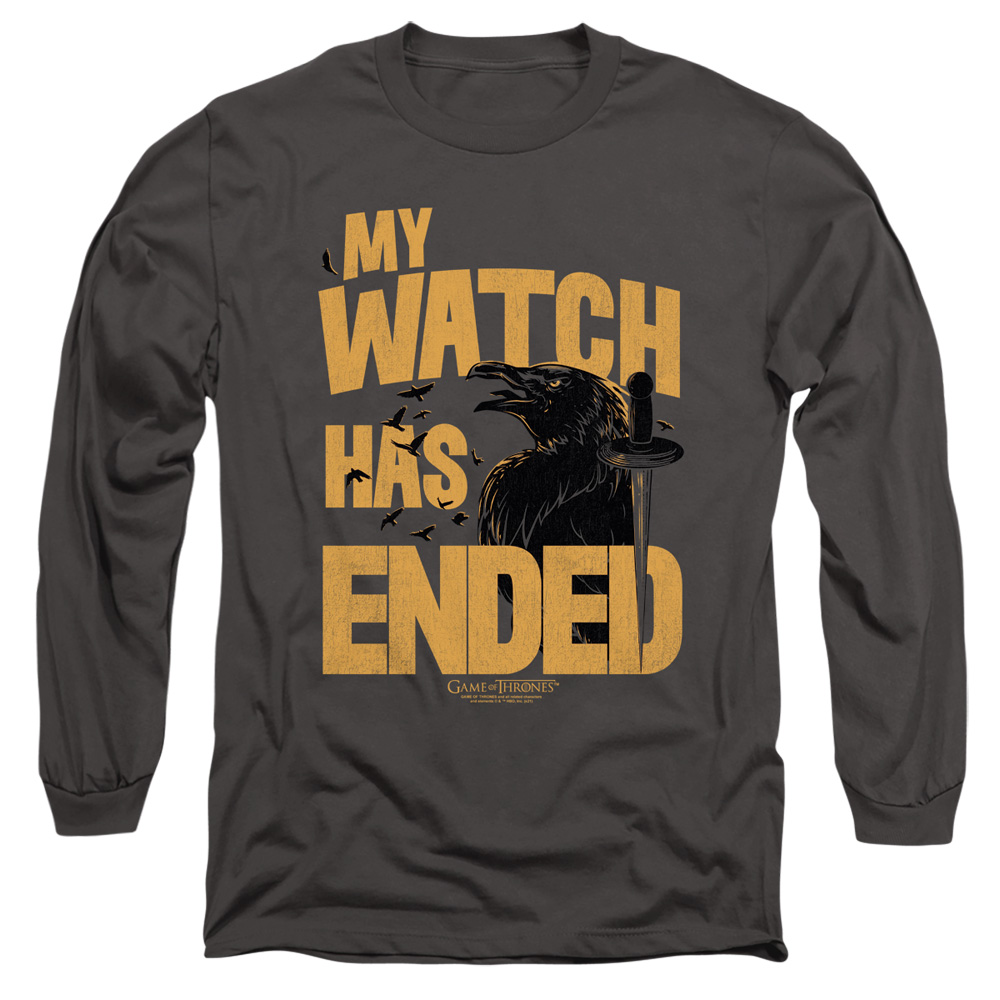 GOT241-AL-1 Game of Thrones My Watch Has Ended Adult Long Sleeve T-Shirt, Charcoal - Small