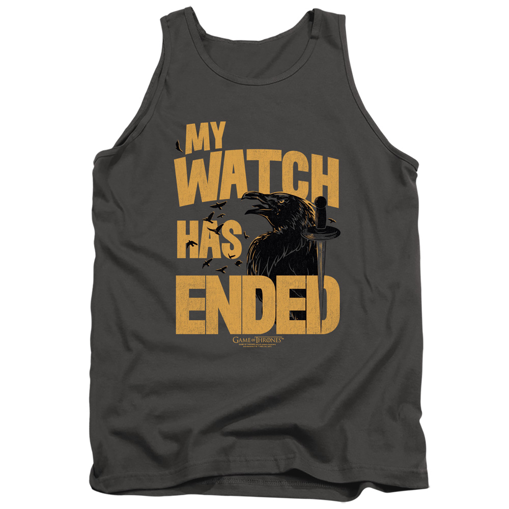 GOT241-TK-3 Game of Thrones My Watch Has Ended Adult Tank Top, Charcoal - Large