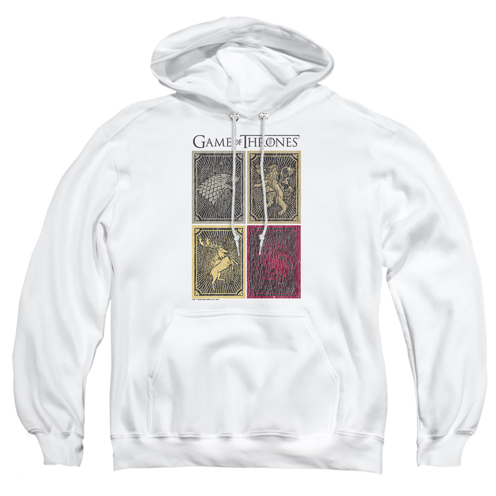 GOT257-AFTH-6 Game of Thrones House Squares Adult Pullover Hoodie, White - 3X