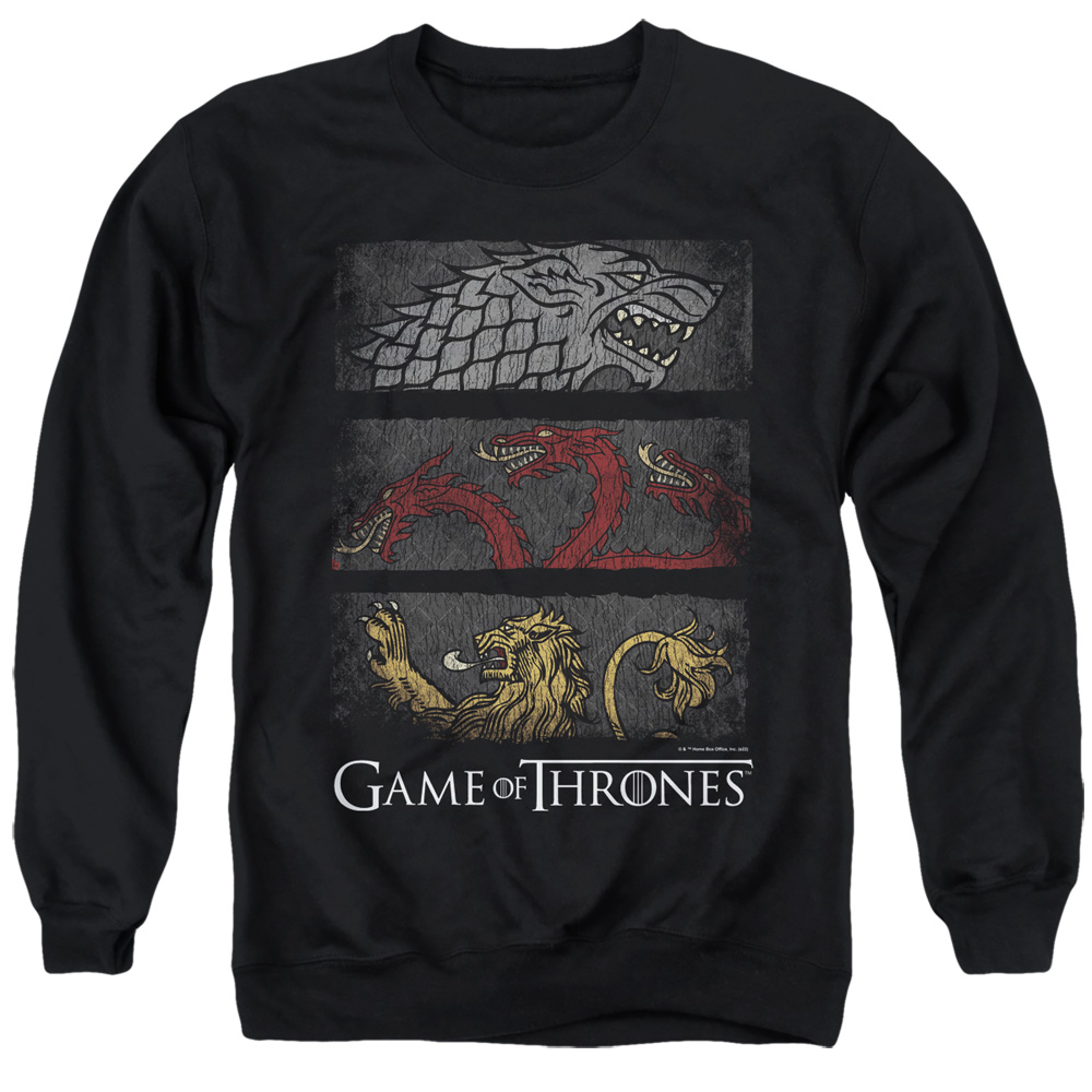 GOT260-AS-5 Game of Thrones Sigil Banners Adult Crewneck Sweatshirt, Black - 2X