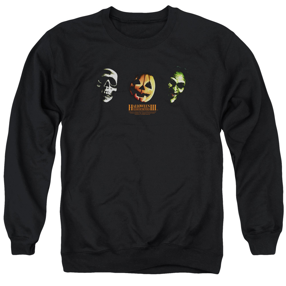 UNI486-AS-2 Halloween III Three Masks Adult Crewneck Sweatshirt, Black - Medium