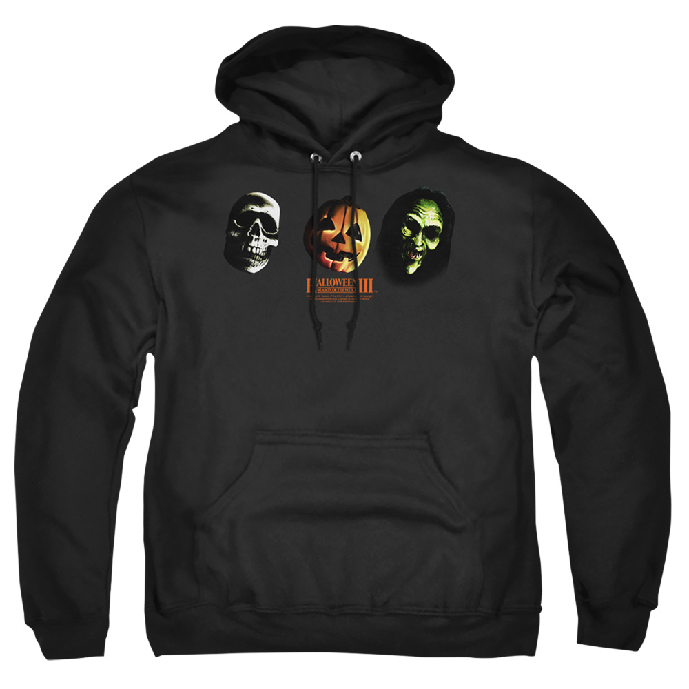 UNI486-AFTH-2 Halloween III Three Masks Adult Pullover Hoodie, Black - Medium