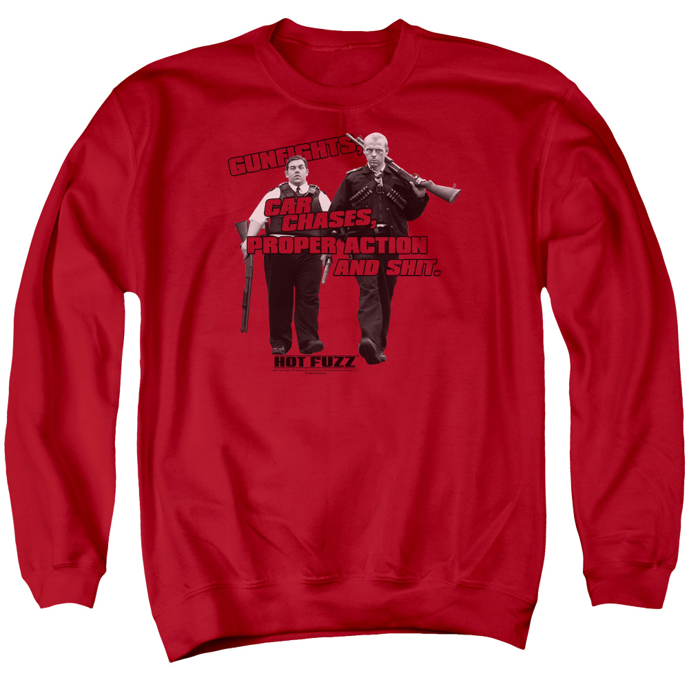 UNI172-AS-2 Hot Fuzz Days Work Adult Crewneck Sweatshirt, Red - Medium