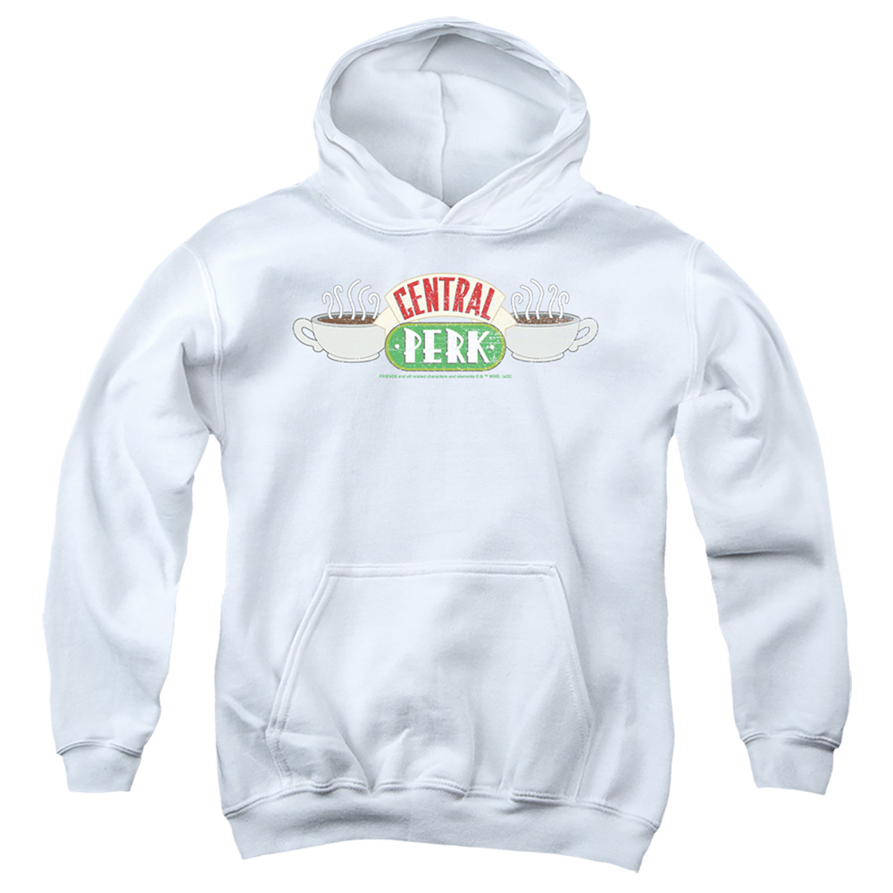 WBT1308-YFTH-2 Friends Central Perk 3 Youth Hooded Sweatshirt, White - Medium