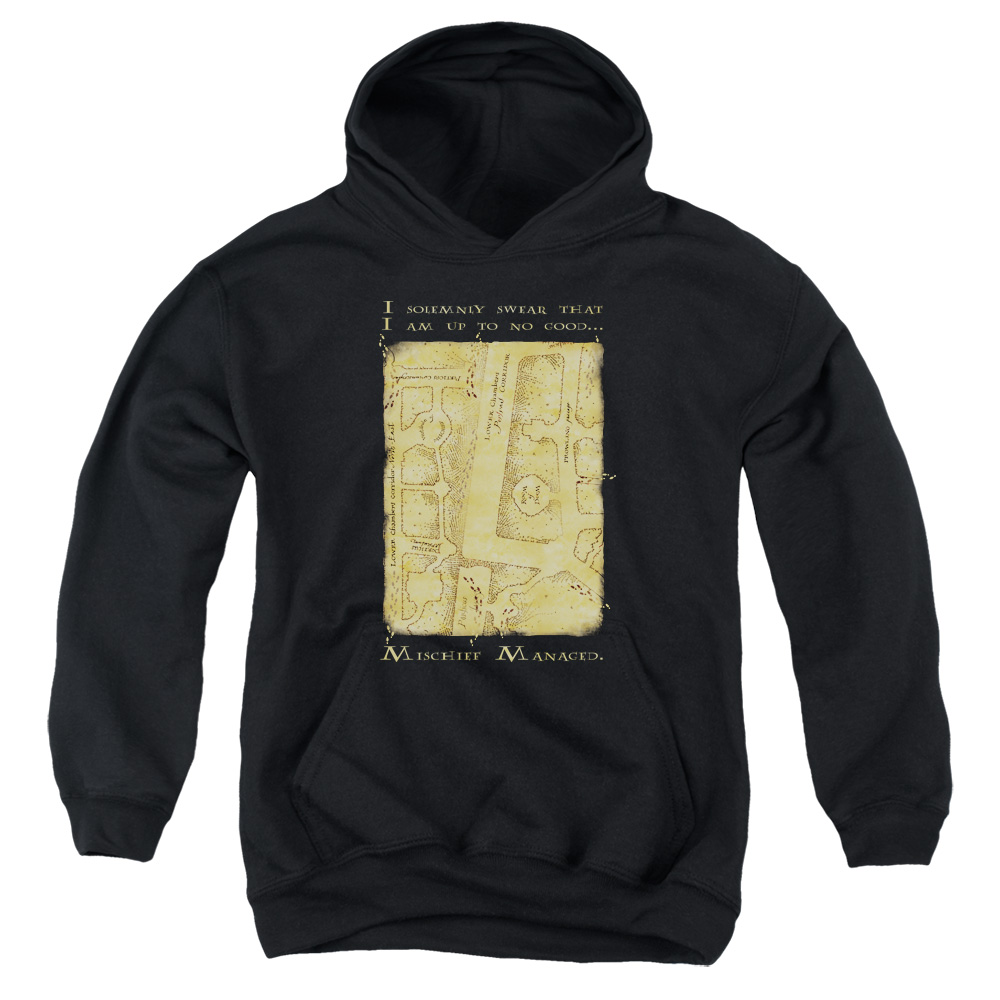HP8064-YFTH-2 Harry Potter Marauders Map Interior Words Youth Hooded Sweatshirt, Black - Medium