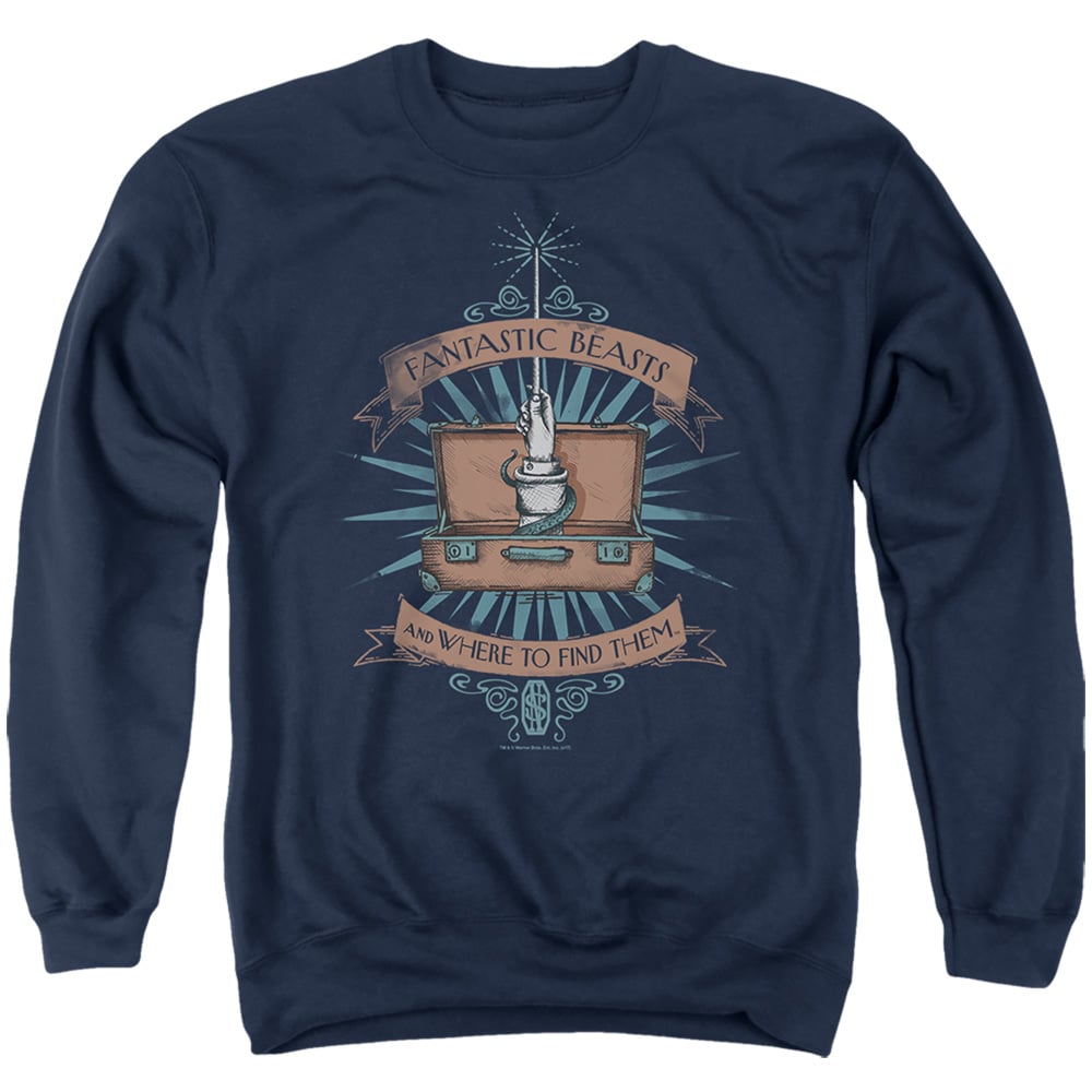 WB209-AS-2 Fantastic Beasts Briefcase Adult Crewneck Sweatshirt, Navy - Medium