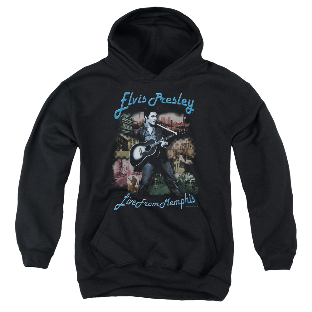 ELV171-YFTH-2 Elvis Presley Memphis Youth Hooded Sweatshirt, Black - Medium