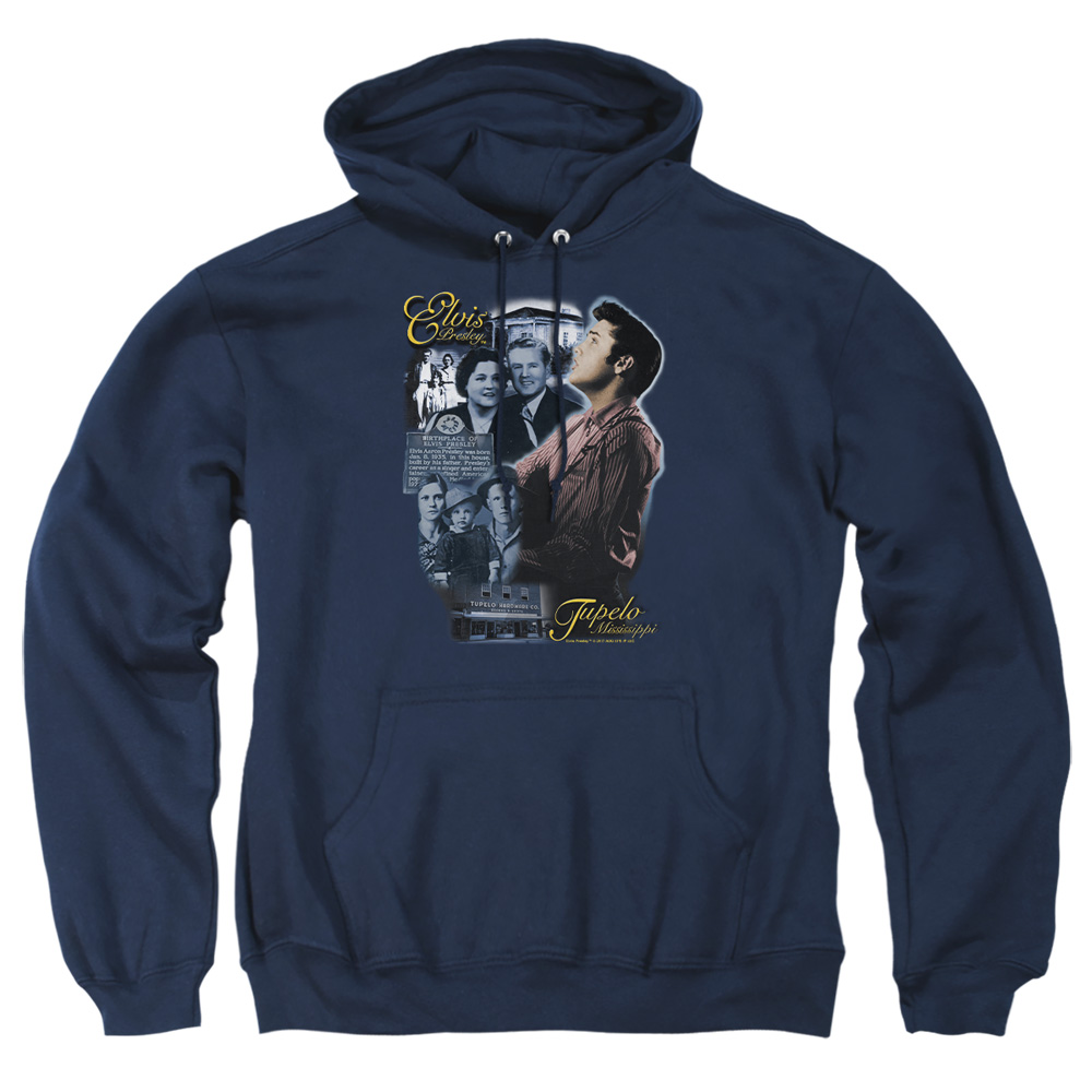 ELV169-AFTH-2 Elvis Presley Tupelo Adult Pullover Hoodie, Navy - Medium