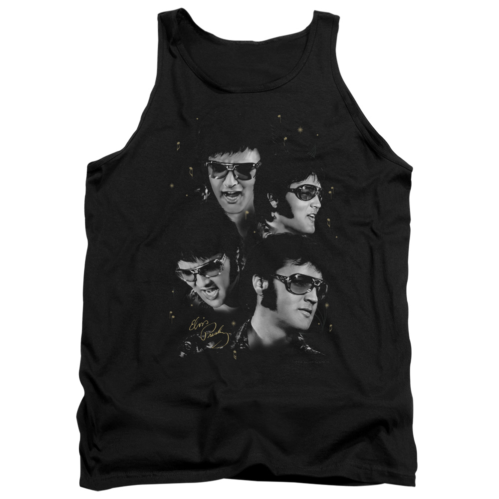 ELV274-TK-2 Elvis Presley Faces Adult Tank Top, Black - Medium