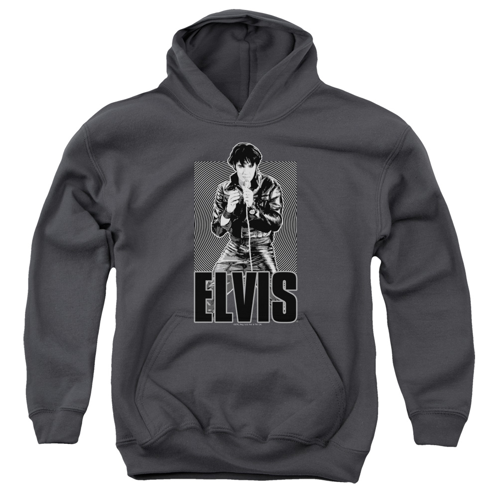 ELV356-YFTH-2 Elvis Presley Leather Youth Hooded Sweatshirt, Charcoal - Medium