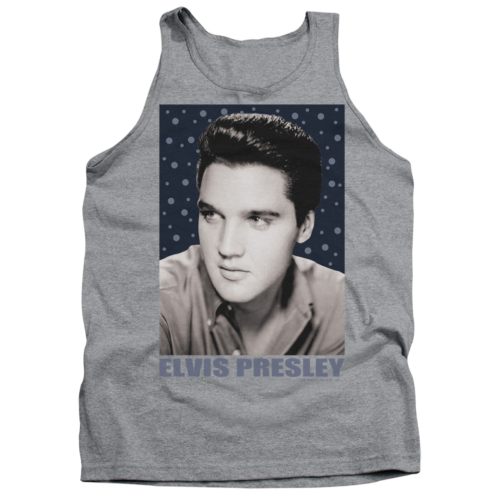 ELV206-TK-2 Elvis Presley Blue Sparkle Adult Tank Top, Athletic Heather - Medium