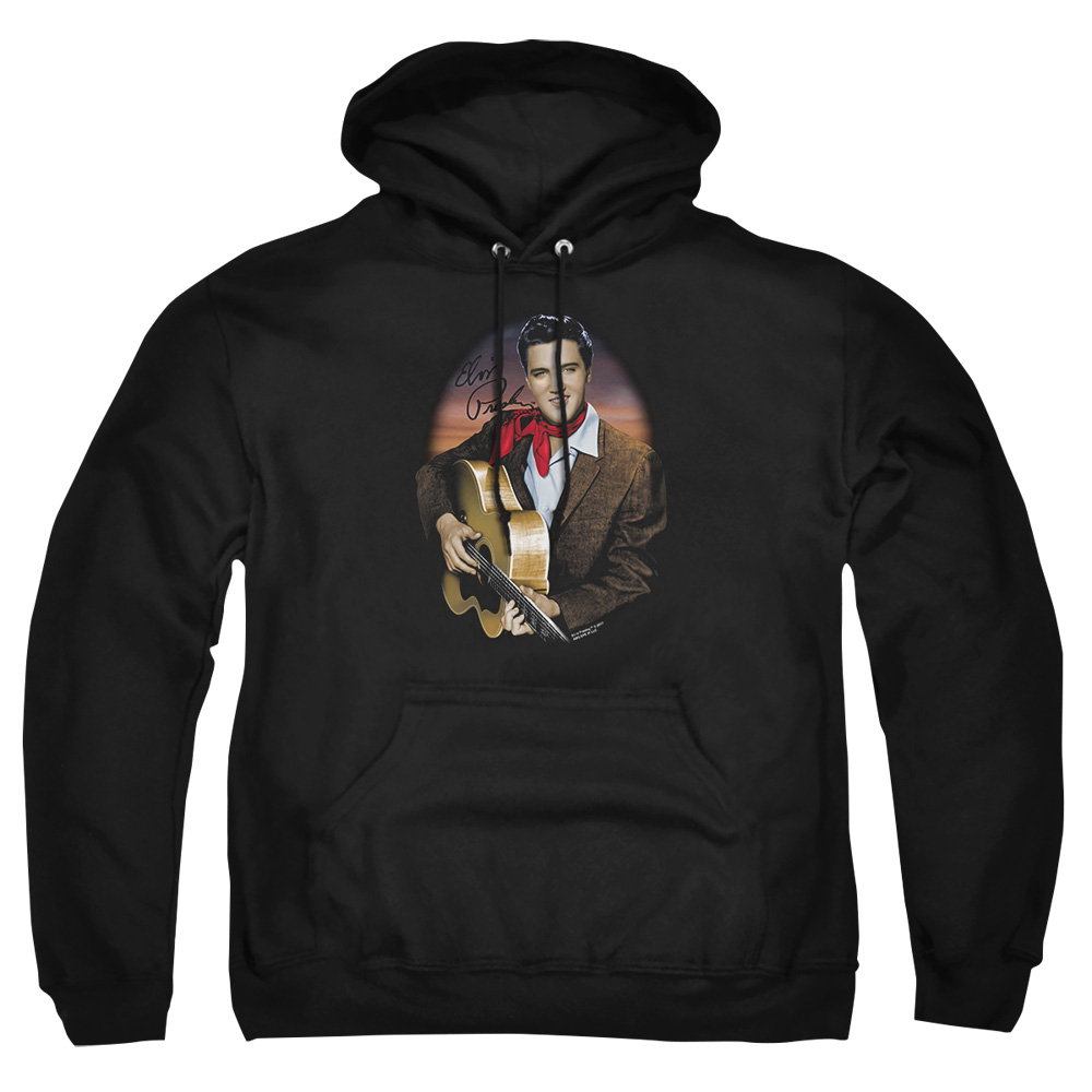 ELV285-AFTH-2 Elvis Presley Red Scarf No.2 Adult Pullover Hoodie, Black - Medium
