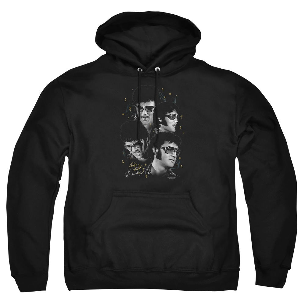 ELV274-AFTH-8 Elvis Presley Faces Adult Pullover Hoodie, Black - 5X