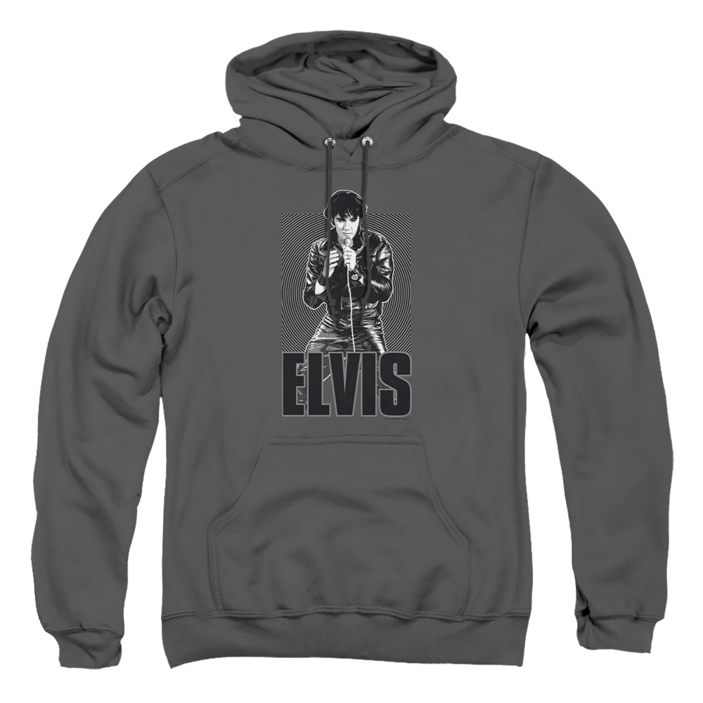 ELV356-AFTH-1 Elvis Presley Leather Adult Pullover Hoodie, Charcoal - Small