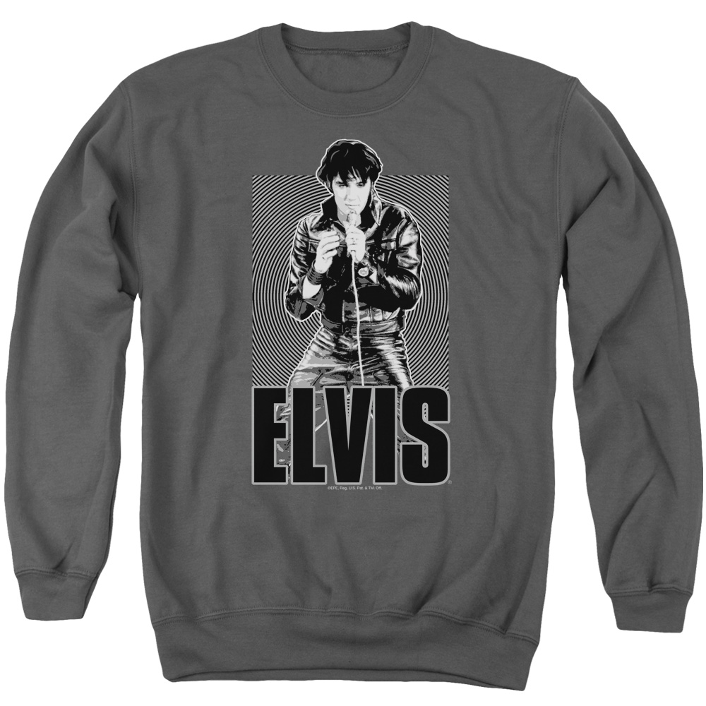 ELV356-AS-2 Elvis Presley Leather Adult Crewneck Sweatshirt, Charcoal - Medium