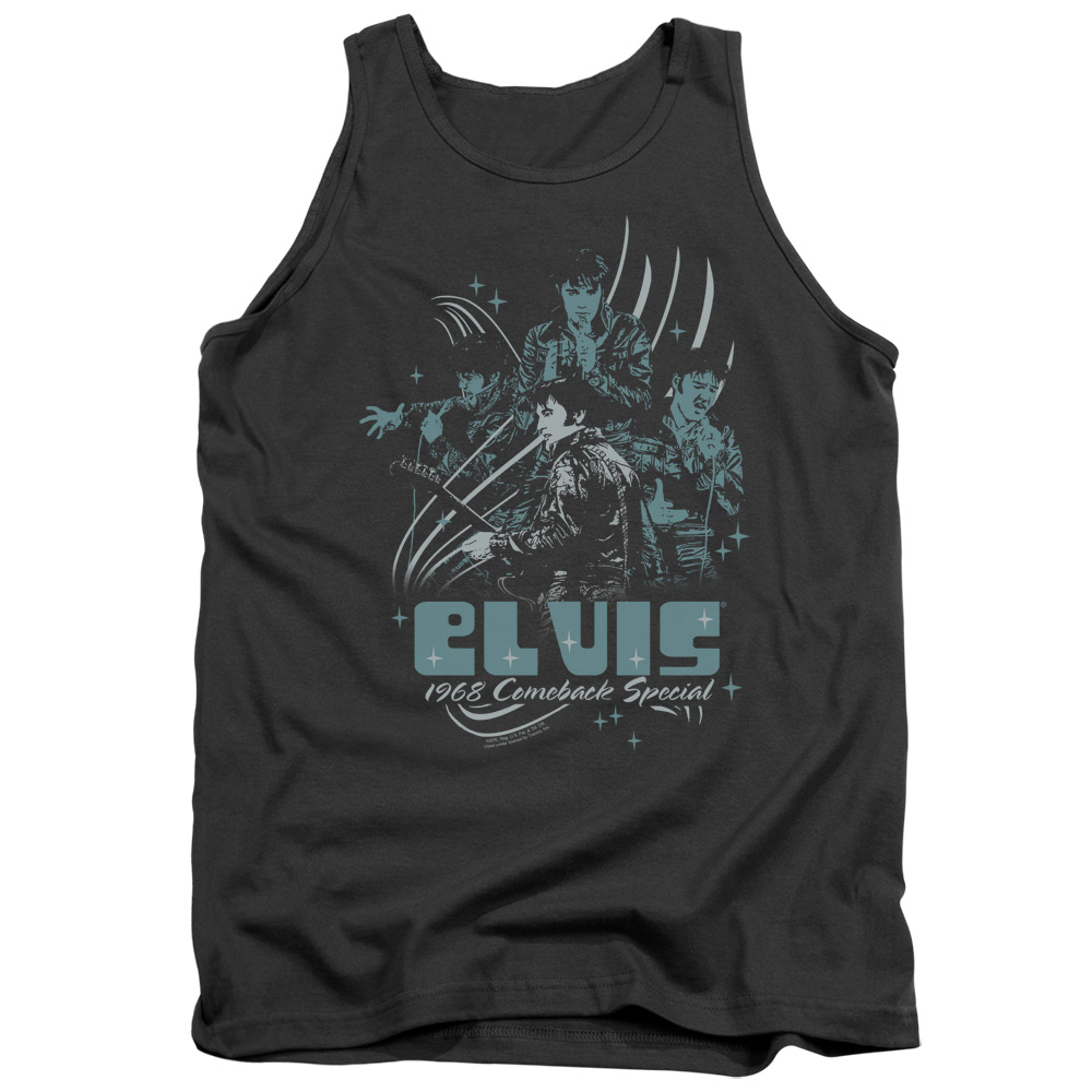 ELV538-TK-2 Elvis Presley 68 Leather Adult Tank Top, Charcoal - Medium