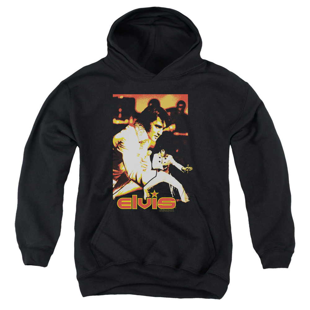 ELV596-YFTH-2 Elvis Presley Showman Youth Hooded Sweatshirt, Black - Medium