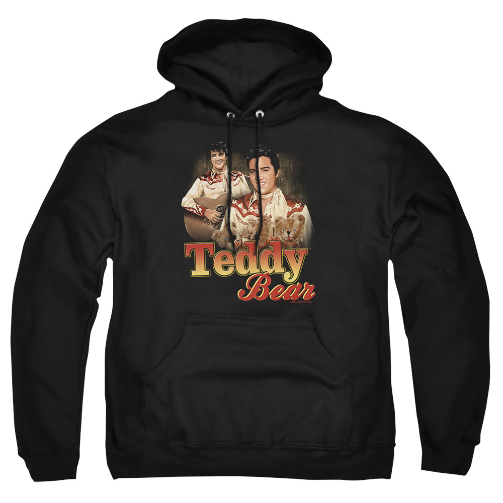 ELV701-AFTH-7 Elvis Presley Teddy Bear Adult Pullover Hoodie, Black - 4X