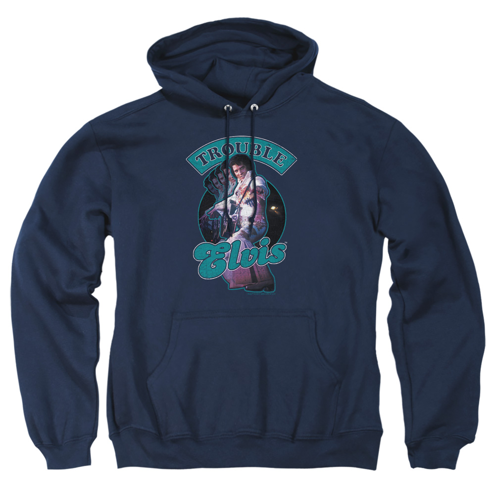ELV716-AFTH-2 Elvis Presley Total Trouble Adult Pullover Hoodie, Navy - Medium
