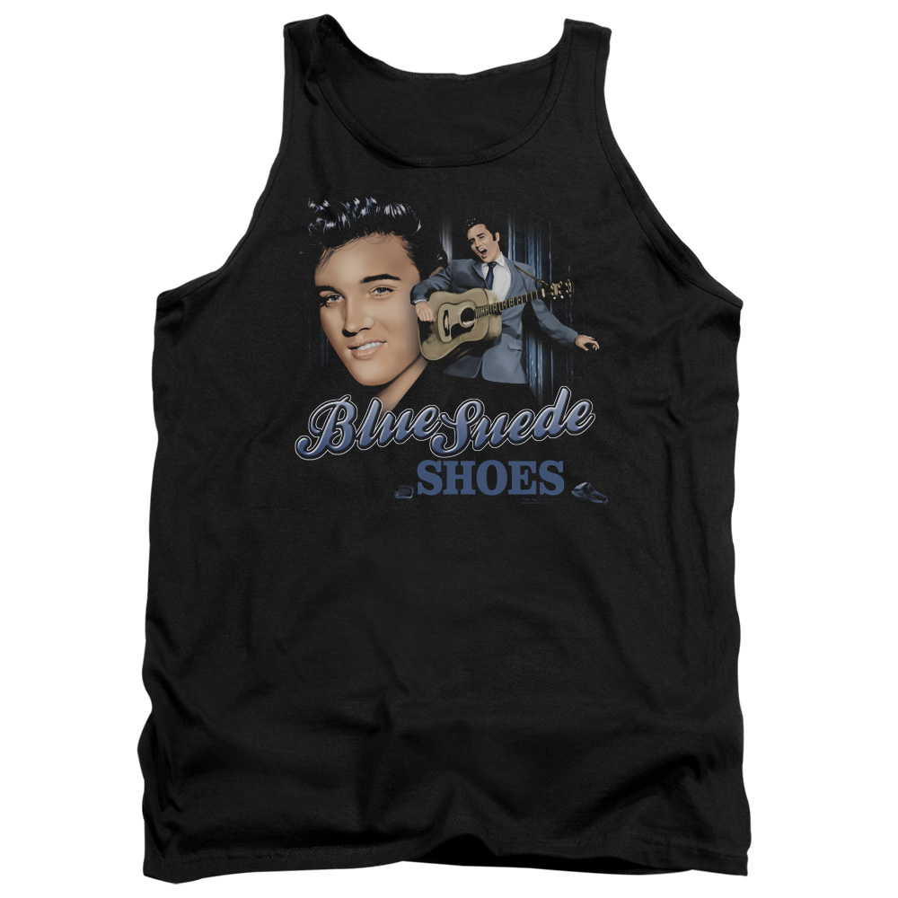 ELV708-TK-1 Elvis Presley Blue Suede Shoes Adult Tank Top, Black - Small