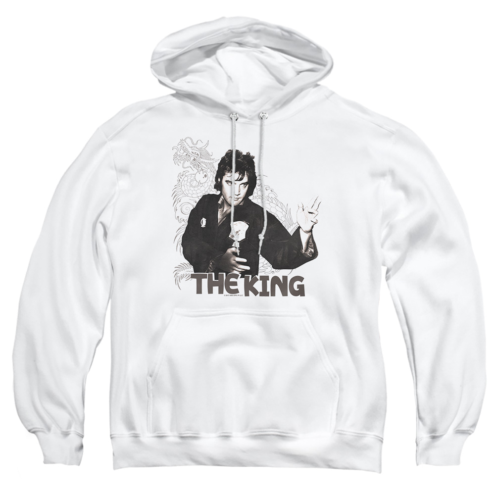 ELV709-AFTH-2 Elvis Presley Fighting King Adult Pullover Hoodie, White - Medium