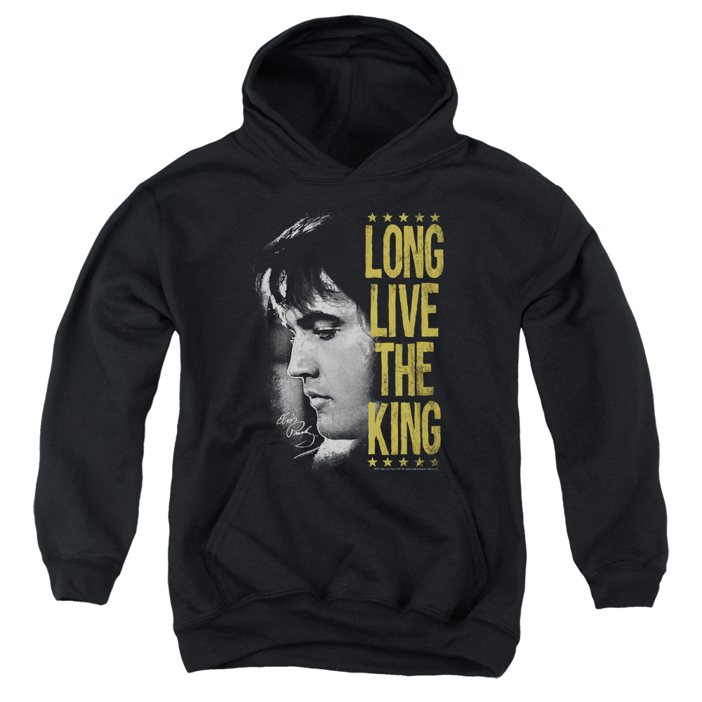 ELV807-YFTH-4 Elvis Presley Long Live The King Youth Hooded Sweatshirt, Black - Extra Large