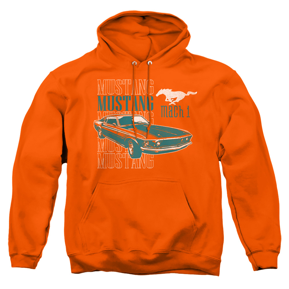 FORD129-AFTH-2 Ford Mustang Mach 1 Repeat Adult Pullover Hoodie, Orange - Medium