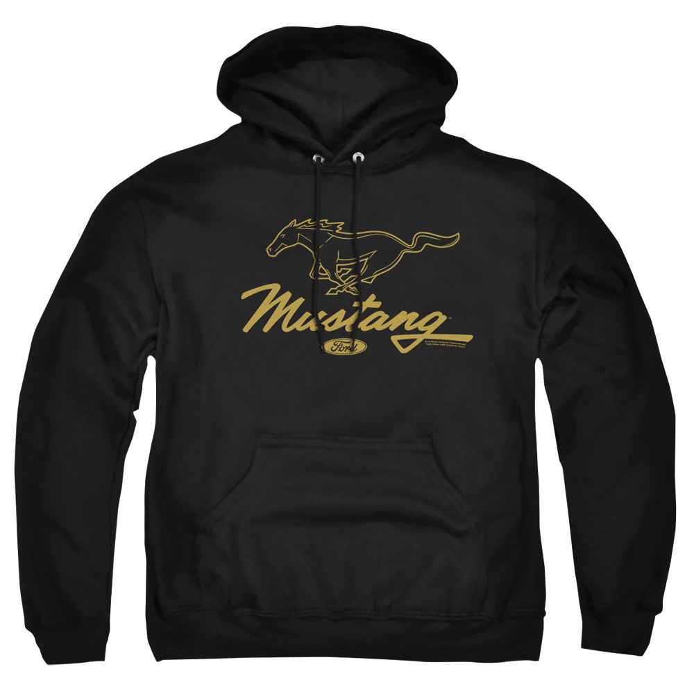 FORD151-AFTH-6 Ford Mustang Pony Script Adult Pullover Hoodie, Black - 3X