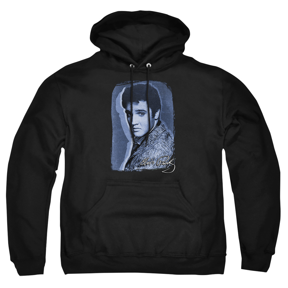 ELV823-AFTH-3 Elvis Presley Overlay Adult Pullover Hoodie, Black - Large