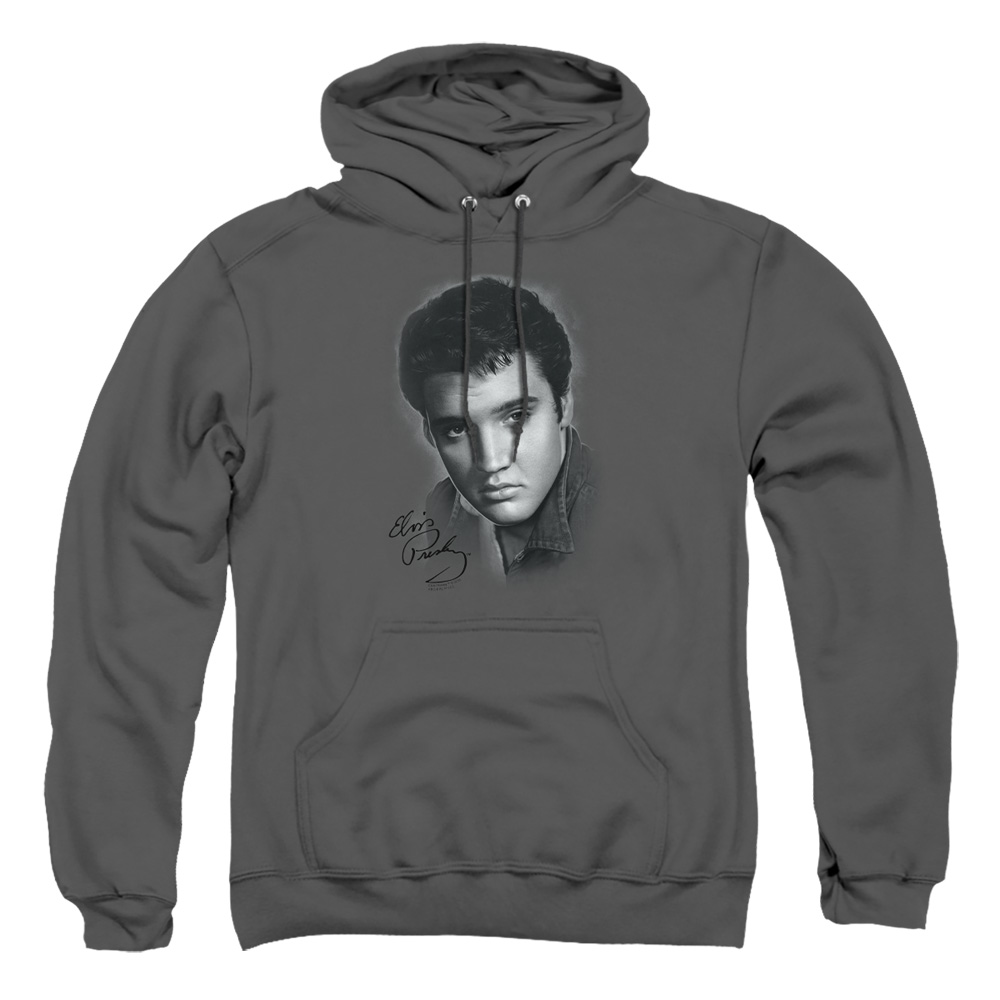 ELV771-AFTH-2 Elvis Presley Grey Portrait Adult Pullover Hoodie, Charcoal - Medium