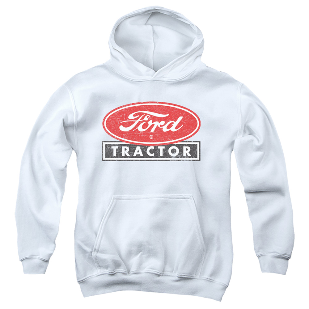FORD164-YFTH-2 Ford Tractor Youth Hooded Sweatshirt, White - Medium
