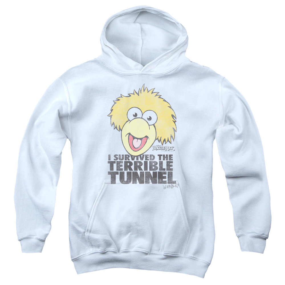 FR113-YFTH-2 Fraggle Rock Terrible Tunnel Youth Hooded Sweatshirt, White - Medium