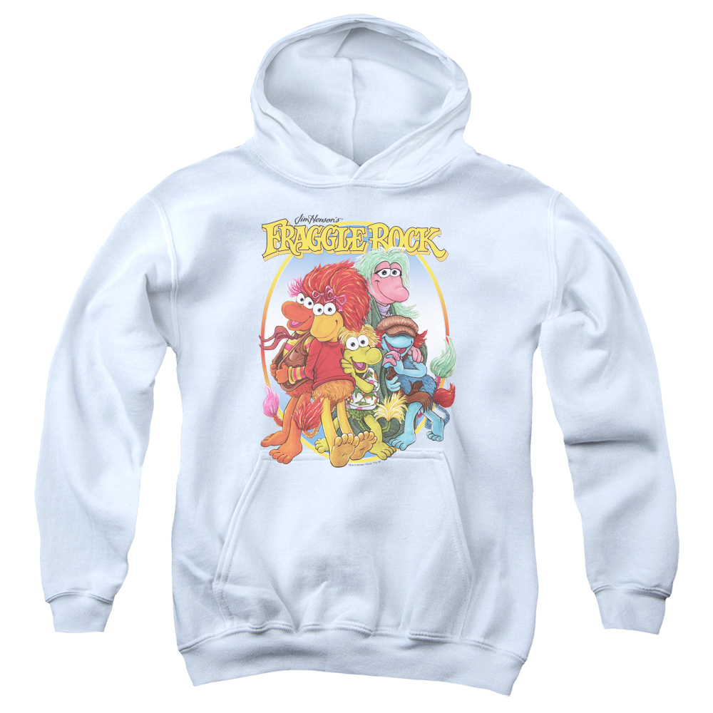 FR120-YFTH-4 Fraggle Rock Group Hug Youth Hooded Sweatshirt, White - Extra Large