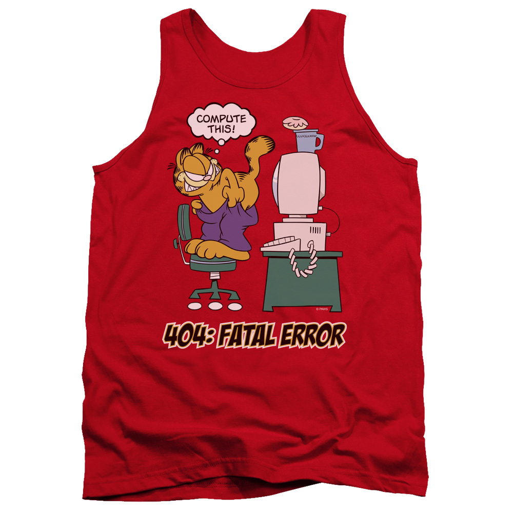 GAR266-TK-5 Garfield Compute This Adult Tank Top, Red - 2X