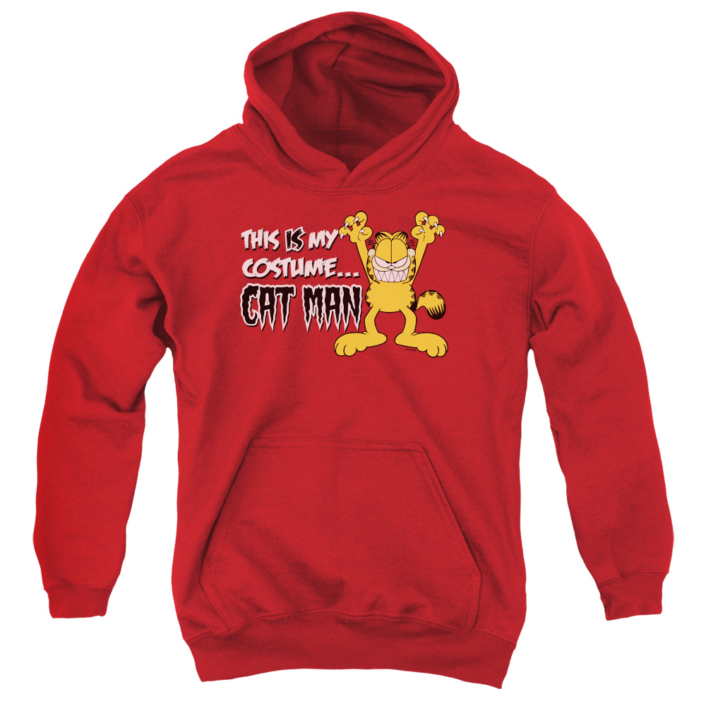 GAR302-YFTH-2 Garfield Cat Man Youth Hooded Sweatshirt, Red - Medium