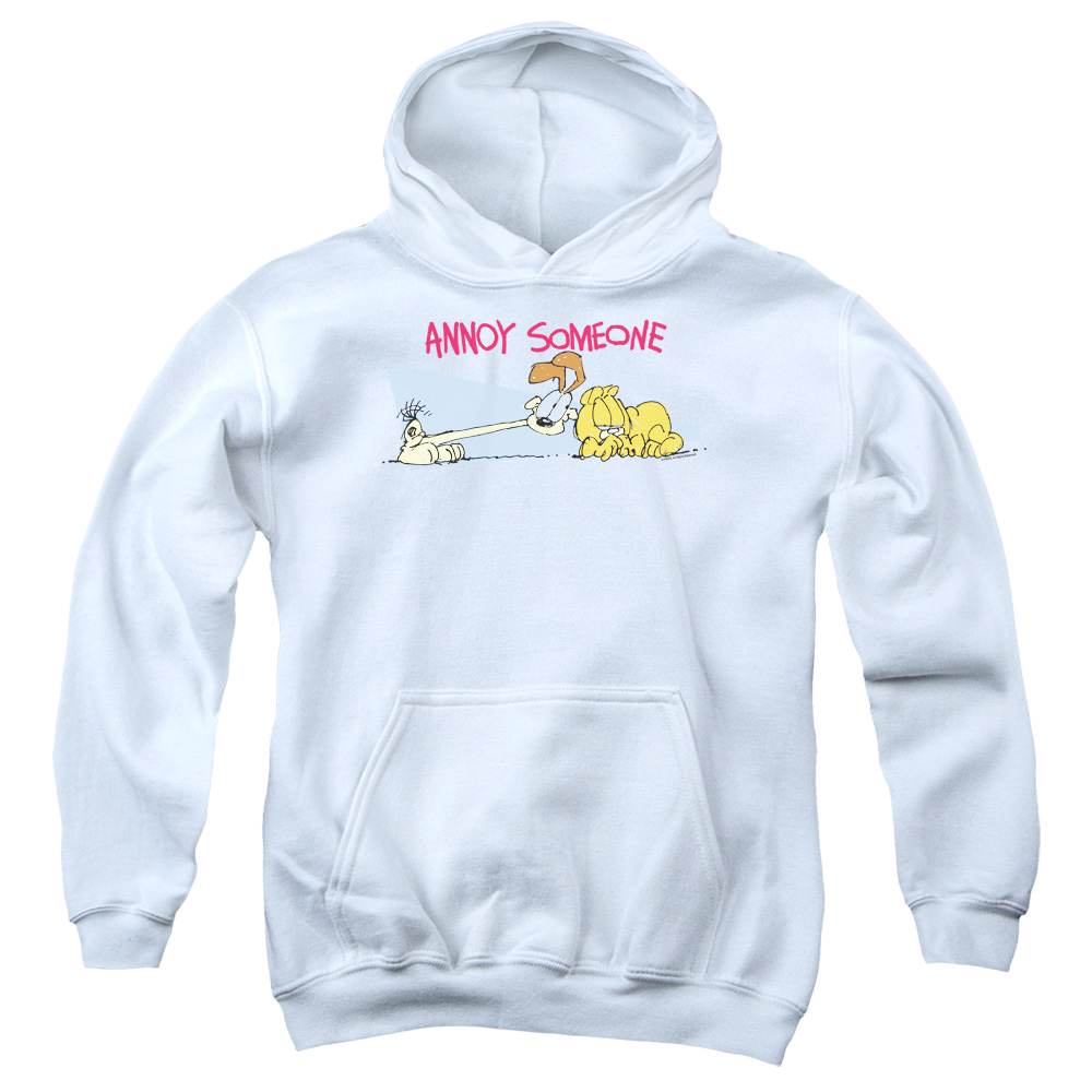 GAR407-YFTH-2 Garfield Annoy Someone Youth Hooded Sweatshirt, White - Medium